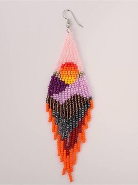 Handmade Beaded Fringe Earring - Pink Multi-Color